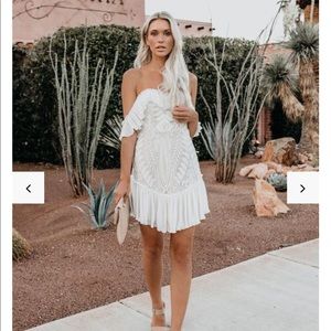 VICI BOUQUET TOSS LACE OFF THE SHOULDER DRESS